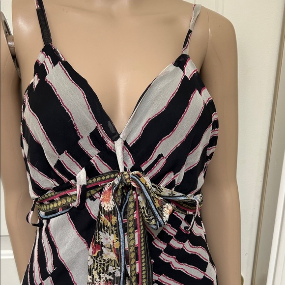 VTG Diane Von Fursternberg Black & White Stripe Floral Tiered Empire Waist Dress - Picture 2 of 6